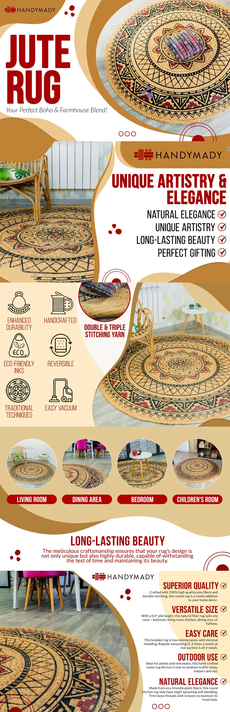 Amazon A+ Content for a jute rug by Mueen Haider