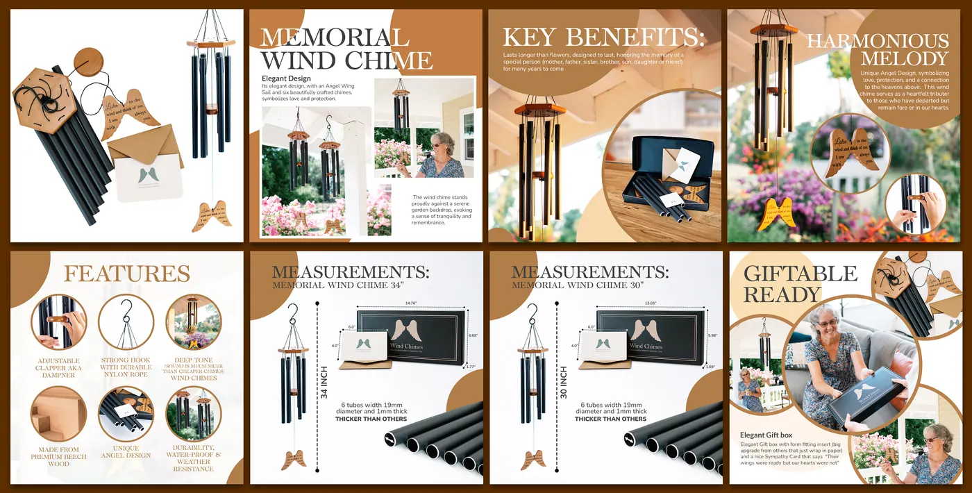 Amazon brand imagery for memorial wind chimes by Mueen Haider