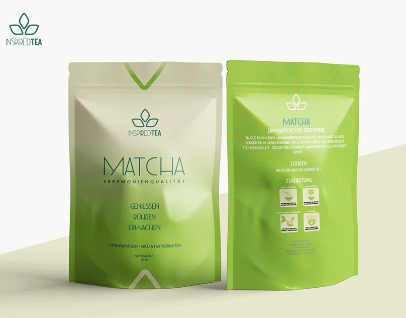 Matcha tea stand-up pouch design by Mueen Haider