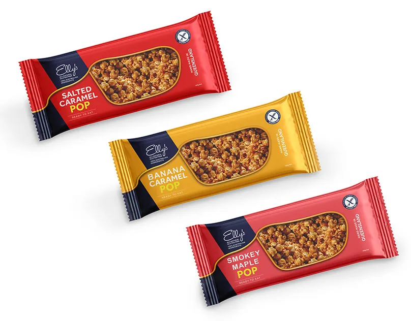 Popcorn packaging design in three flavours by Mueen Haider, Mueen Studio