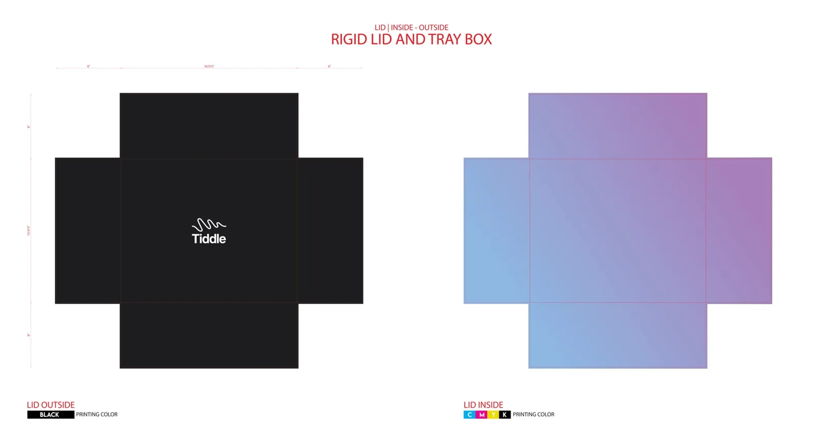 Rigid lid and tray box dieline with printing colours by Mueen Haider